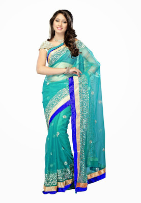 

Dancing Girl Embroidered Bollywood Net Saree(Green)