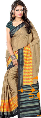 

Kanheyas Printed Fashion Handloom Poly Silk Saree(Beige)