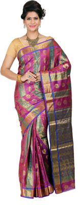 

Mimosa Paisley Kanjivaram Art Silk Saree(Multicolor), Greenred*voilet