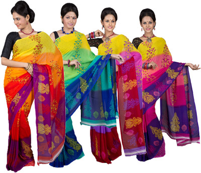 

Hawai Solid Fashion Georgette Saree(Pack of 4, Multicolor)