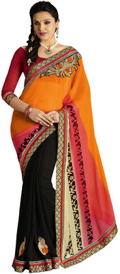 

Desi Butik Embroidered Fashion Chiffon, Georgette Saree(Orange)