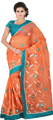 

Weavedeal Embellished, Embroidered Bollywood Cotton, Net Saree(Orange)
