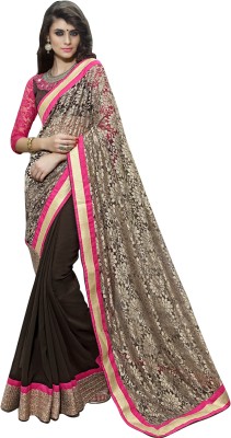 

Khoobee Self Design, Embroidered Fashion Georgette, Jacquard Saree(Beige, Brown, Pink