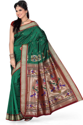 

Ishin Printed Paithani Art Silk Saree(Green)