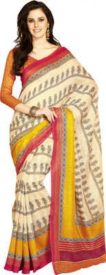

Ewows Printed Fashion Cotton Saree(Multicolor), Beige;red