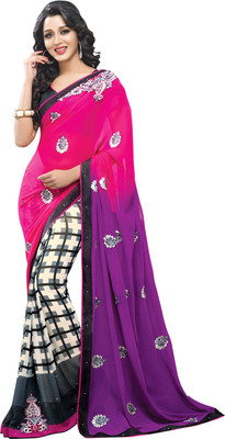 

Saara Geometric Print Daily Wear Georgette Saree(Pink, White)