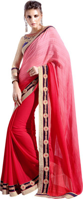 

Lovelylook Embroidered Daily Wear Chiffon, Georgette Saree(Red, Pink), Red & light pink