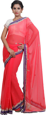 

Adaab Embroidered Fashion Chiffon Saree(Red)
