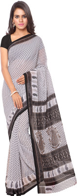 

Goodfeel Floral Print Daily Wear Georgette Saree(White, Black), Black;white