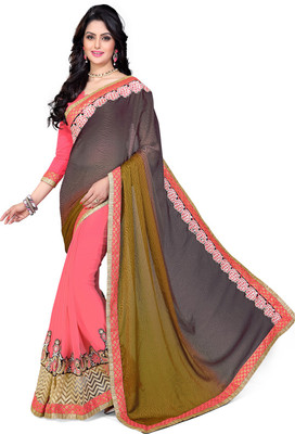 

Sourbh Sarees Embroidered Fashion Jacquard, Georgette Saree(Grey, Green, Pink), Green;grey;pink
