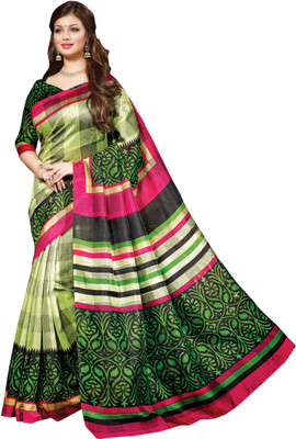 

Ewows Printed Bhagalpuri Silk Saree(Green)