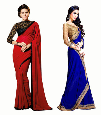 

Stylezone Self Design Fashion Chiffon Saree(Pack of 2, Red, Blue), Blue;red