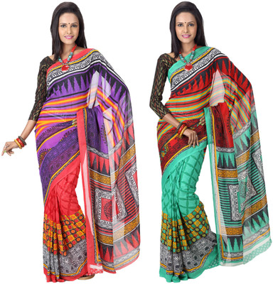 

Hawai Printed Fashion Georgette Saree(Pack of 2, Multicolor)