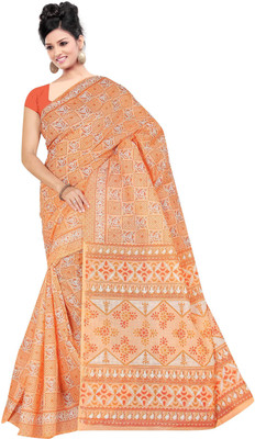 

revathi textiles Printed Gadwal Cotton Saree(Orange)