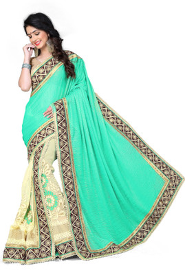 

Jiya Self Design, Embroidered, Embellished Fashion Georgette, Lycra Saree(Light Green, Beige), Beige;light green