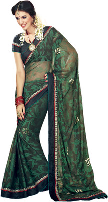 Vishal Printed Fashion Chiffon Saree(Black, Green)