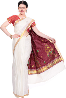 

Darps Self Design Balarampuram Cotton Saree(Multicolor), Cream