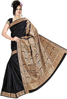 

JagannathSaree Self Design Fashion Silk Saree(Black