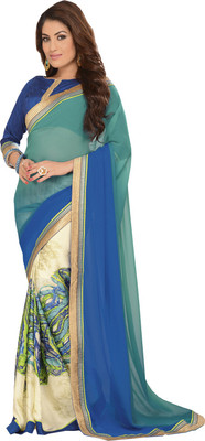 

Manthan Printed Daily Wear Georgette Saree(Pack of 2, Blue, Green, White), Blue;sea green & off white