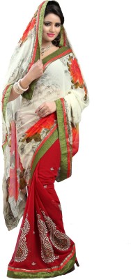 

Desi Butik Embroidered Fashion Chiffon, Art Silk Saree(White, Maroon), Maroon;white