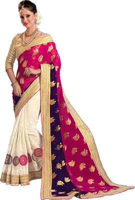 

Parisha Embroidered Fashion Georgette, Viscose Saree(Pink, White)