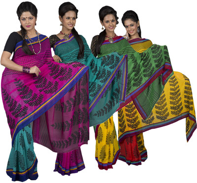 

Hawai Printed Fashion Georgette Saree(Pack of 4, Multicolor)