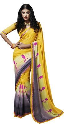 

Khoobee Self Design, Printed Fashion Georgette Saree(Yellow, Grey), Grey;yellow