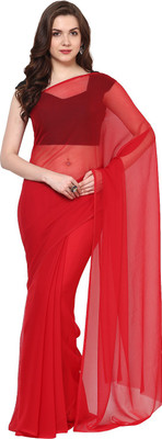 

Aksara Solid Daily Wear Chiffon Saree(Red)