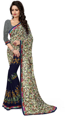 Indianbeauty Self Design, Printed Bollywood Georgette Saree(Blue)