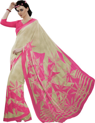 

Ewows Printed Fashion Georgette Saree(Beige, Red)