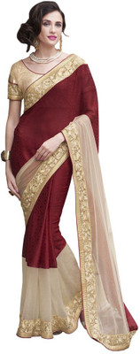 

Desi Butik Embroidered Fashion Crepe Saree(Maroon)