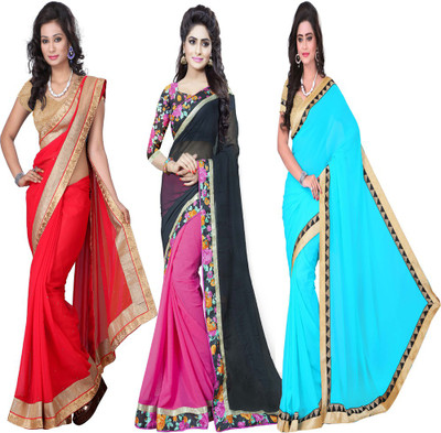 

Omkarcreation Floral Print Bollywood Georgette Saree(Pack of 3, Multicolor)