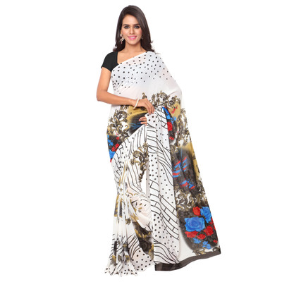 

Goodfeel Polka Print Bollywood Chiffon Saree(White, Black), Black;white