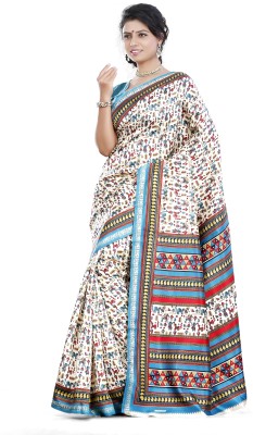 

JTInternational Printed Bhagalpuri Silk Saree(Beige)