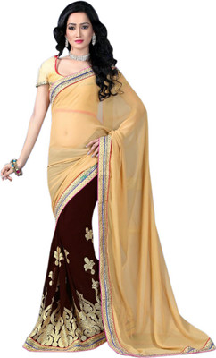

Khoobee Self Design, Embroidered Fashion Georgette Saree(Beige, Brown)