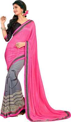 Saara Printed Fashion Georgette Saree(Grey, Pink)