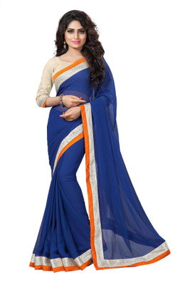 

Omkarcreation Solid Bollywood Georgette Saree(Blue)