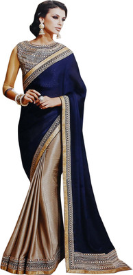 

Aksh Fashion Embroidered Fashion Silk Saree(Blue, Beige), Beige;blue