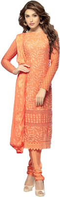 

V And V Shop Chiffon Embroidered Salwar Suit Dupatta Material(Un-stitched), Orange