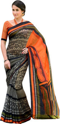 

Lovelylook Printed Fashion Polycotton Saree(Multicolor), Black & orange