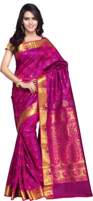 

Varkala Silk Sarees Woven Kanjivaram Saree(Pink), Rani