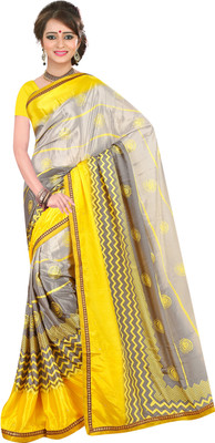 Jiya Self Design, Printed Fashion Silk Saree(Grey, Multicolor)