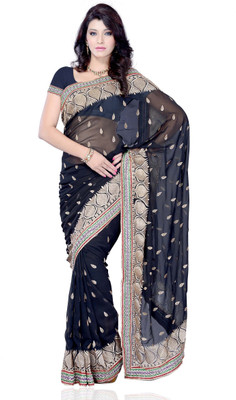 

JTInternational Self Design Fashion Georgette Saree(Black)