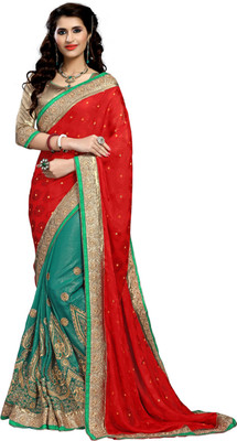 

Khushali Self Design, Embroidered, Embellished Fashion Jacquard, Jacquard Saree(Red, Green, Beige), Beige;green;red