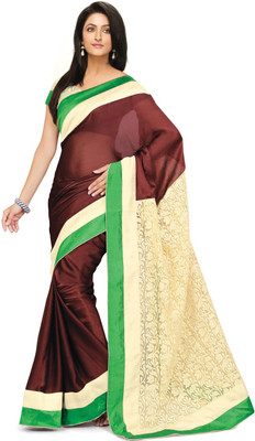 

Indianbeauty Self Design, Embroidered Bollywood Jacquard, Georgette Saree(Brown, Beige), Beige;brown