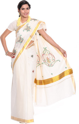 

Darps Self Design Balarampuram Cotton Saree(Multicolor), Cream
