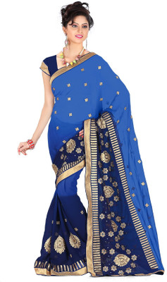 

Khushali Self Design, Solid Fashion Georgette Saree(Blue)