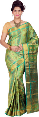 

Mimosa Woven Kanjivaram Art Silk Saree(Multicolor), Greengold*rama green