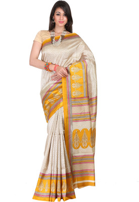 

Kanheyas Printed Fashion Handloom Art Silk Saree(Beige), Beige yellow