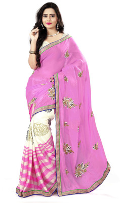 

Dancing Girl Embroidered Bollywood Chiffon Saree(Pink)